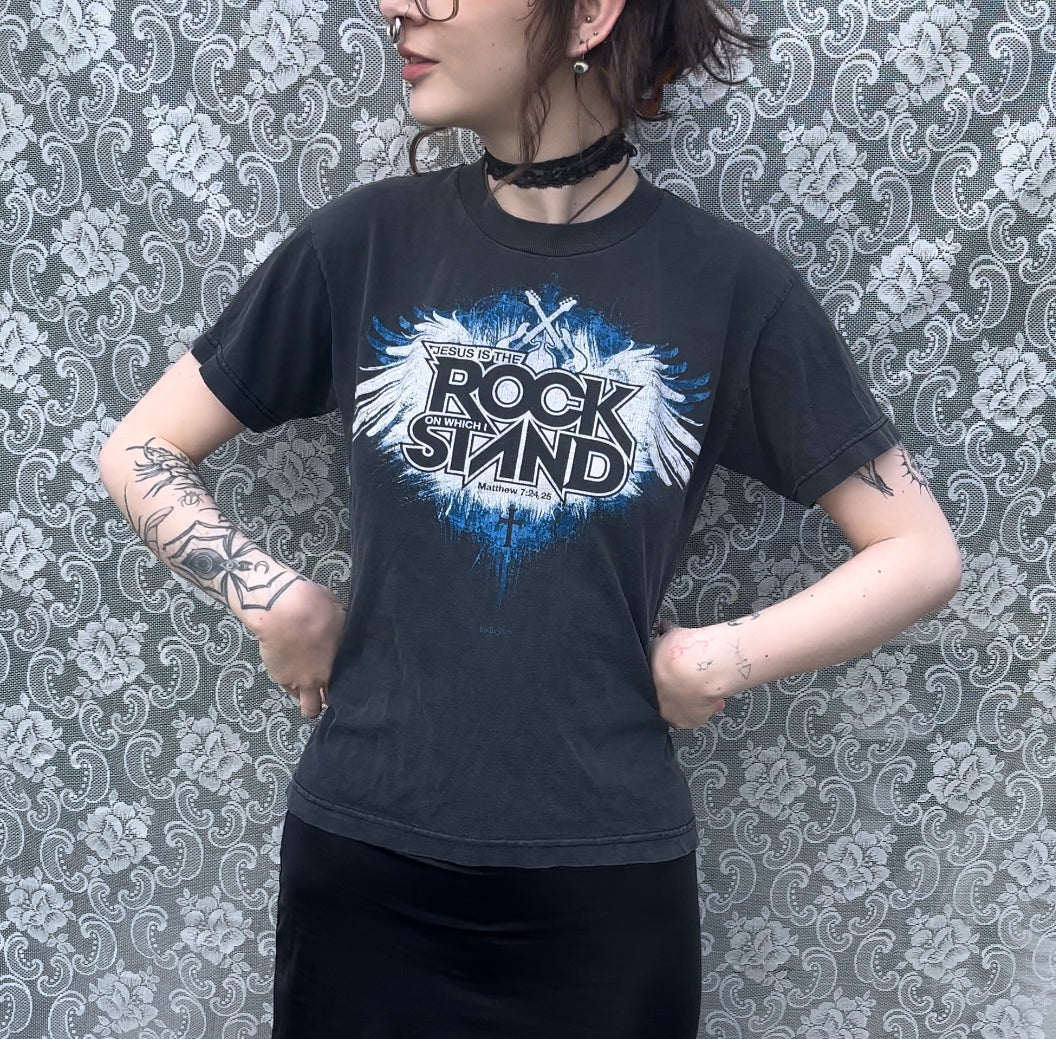 JESUS IS THE ROCK ON WHICH I STAND. ROCK BAND TEE