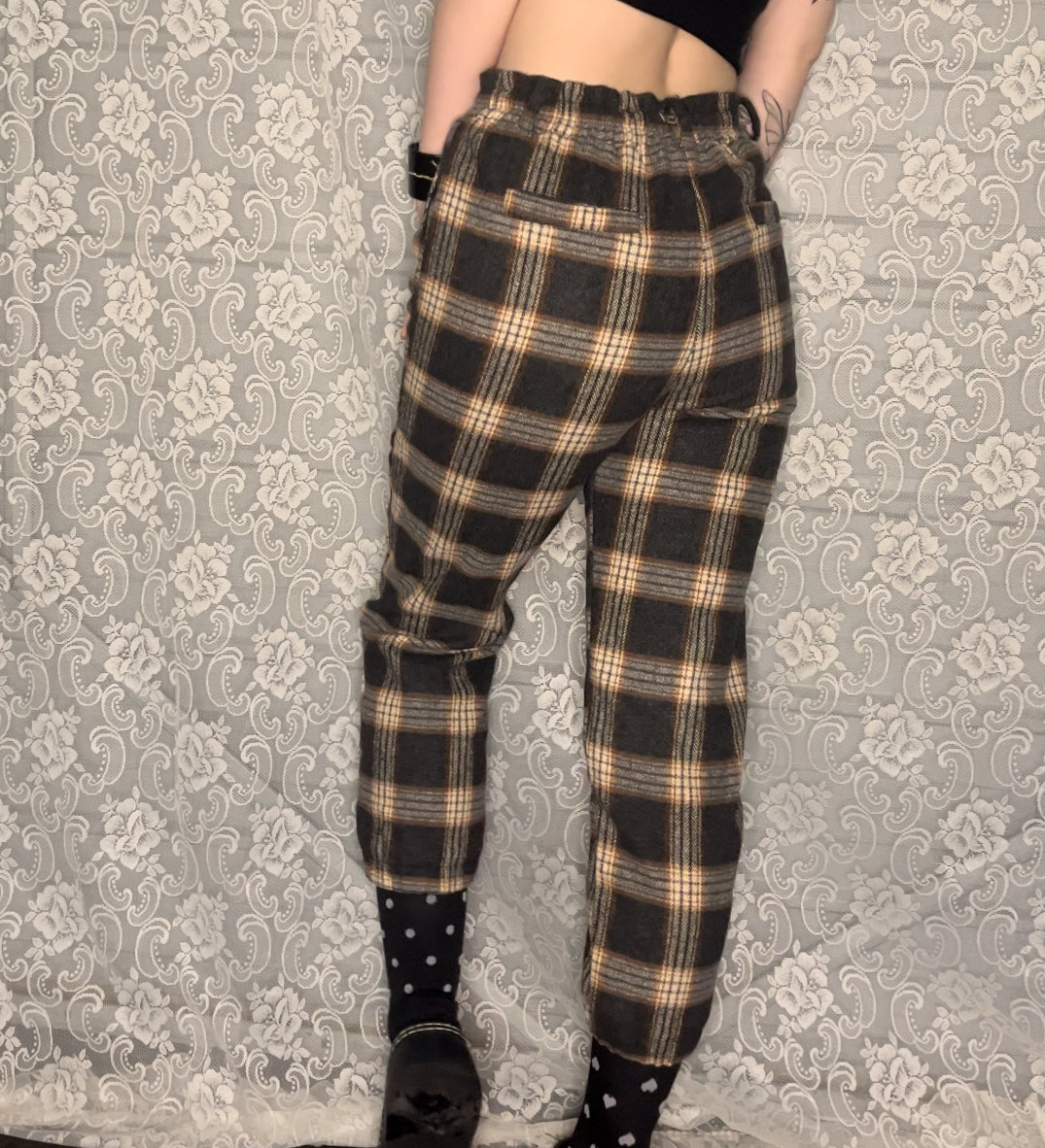 fleece lined grey/yellow plaid pants