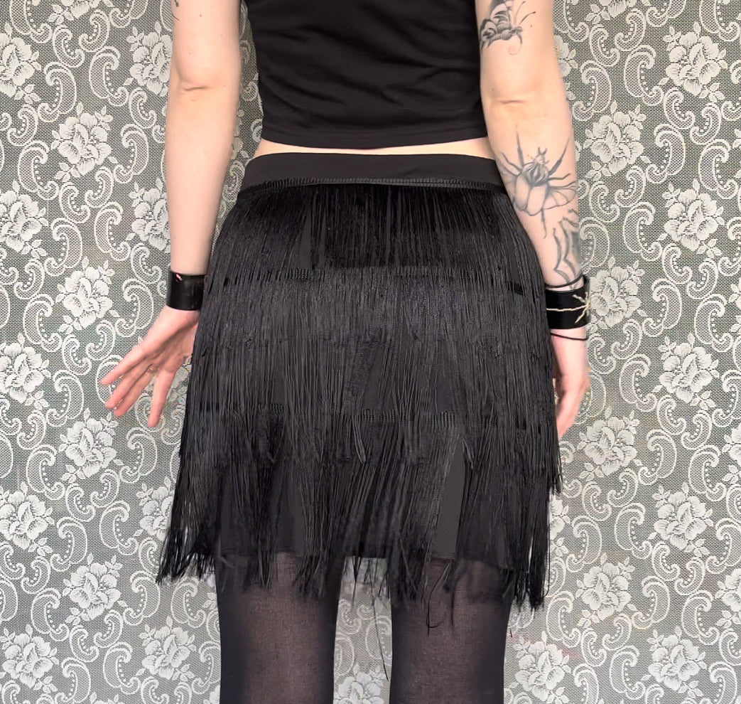 black fringe mini skirt