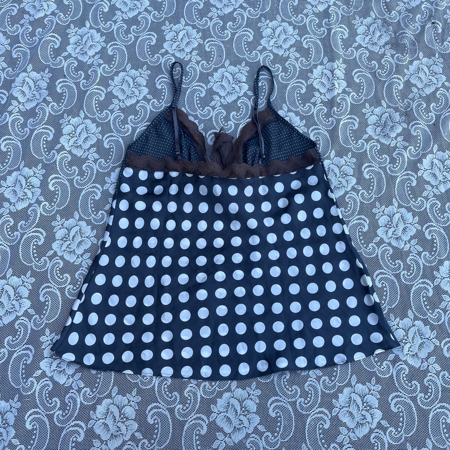 grey n white polka dot slip top