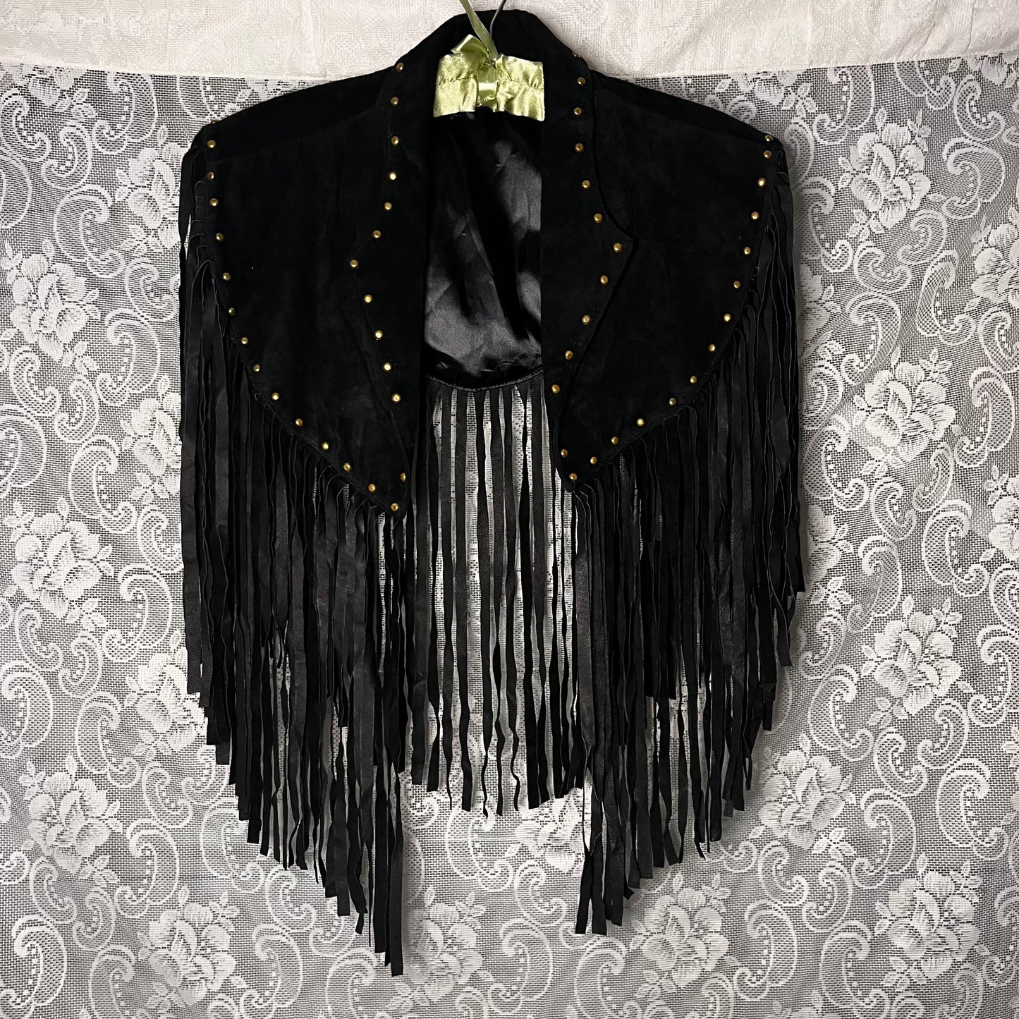 studded fringe suede shrug