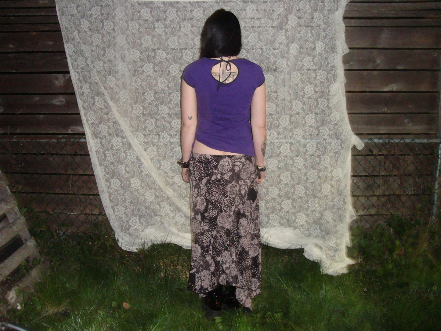 90s lace print asymmetrical skirt