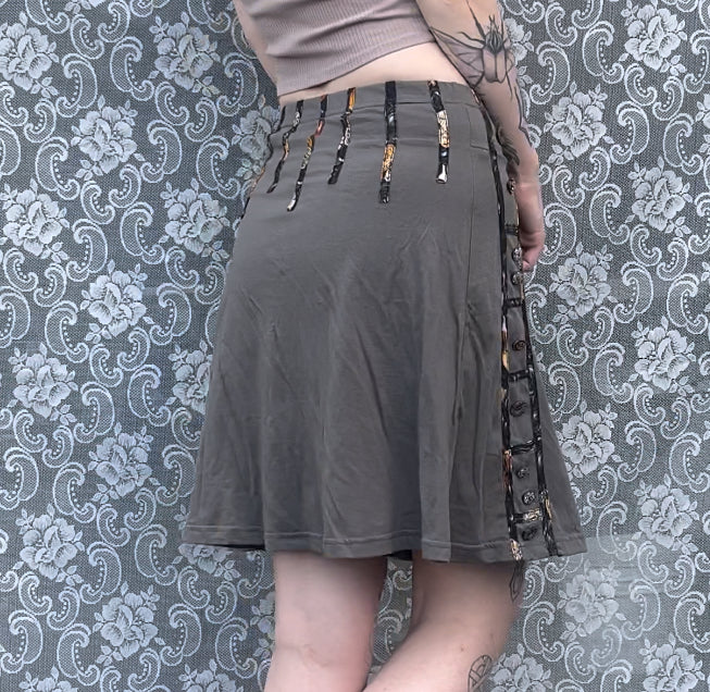 grey stretchy button stripe skirt