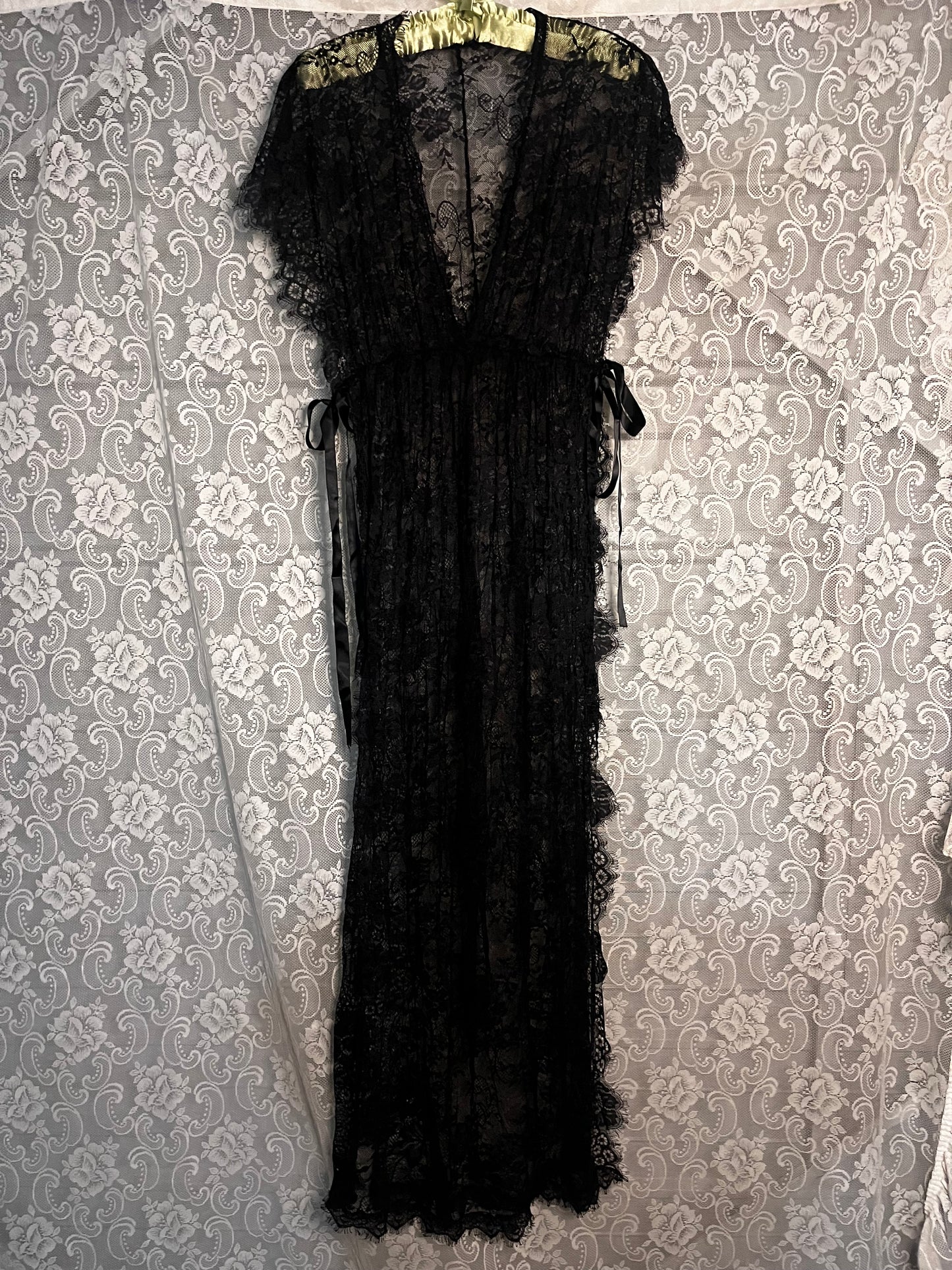 black lace side tie slip dress