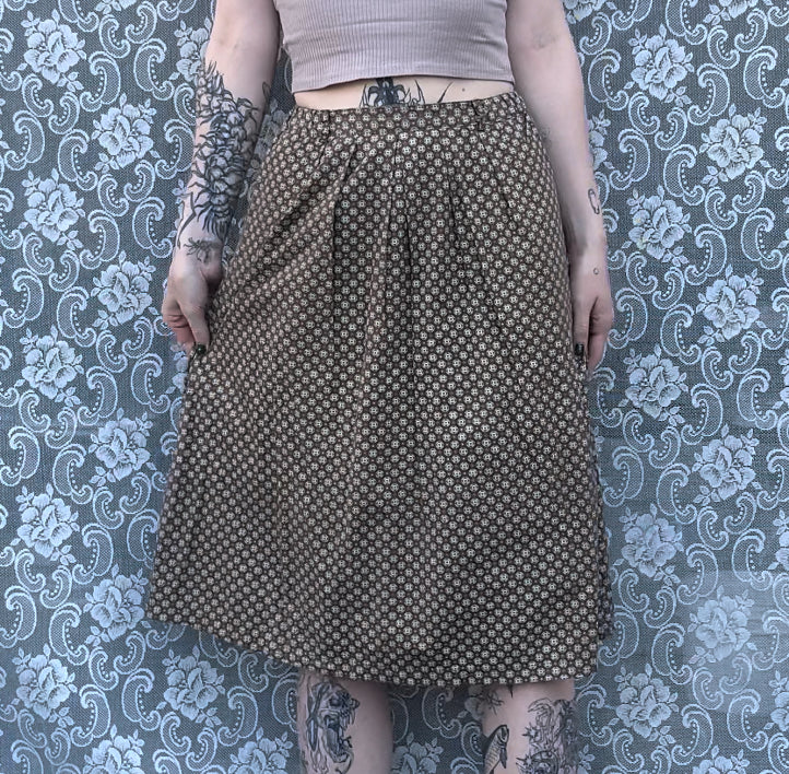 vintage brown n green geometric print skirt