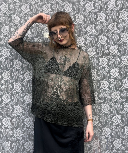 green gradient lace sheer top