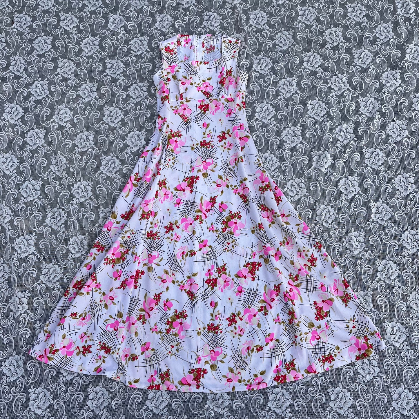 70s handmade white/pink floral dress