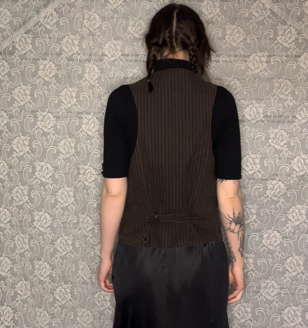 victorian style brown and black striped vest