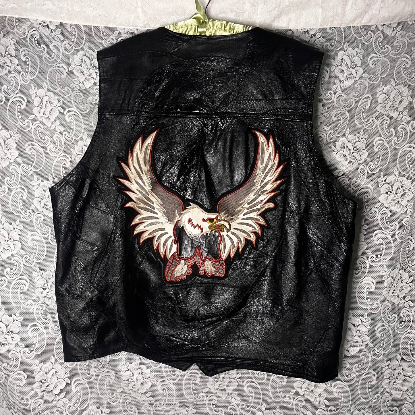 patchwork black leather vest