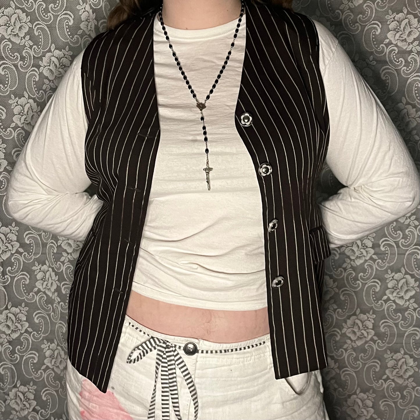 vintage brown and white stripe vest