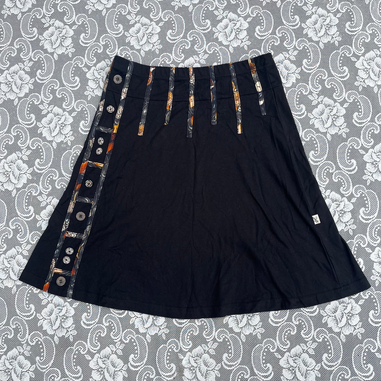 black stretchy button stripe skirt