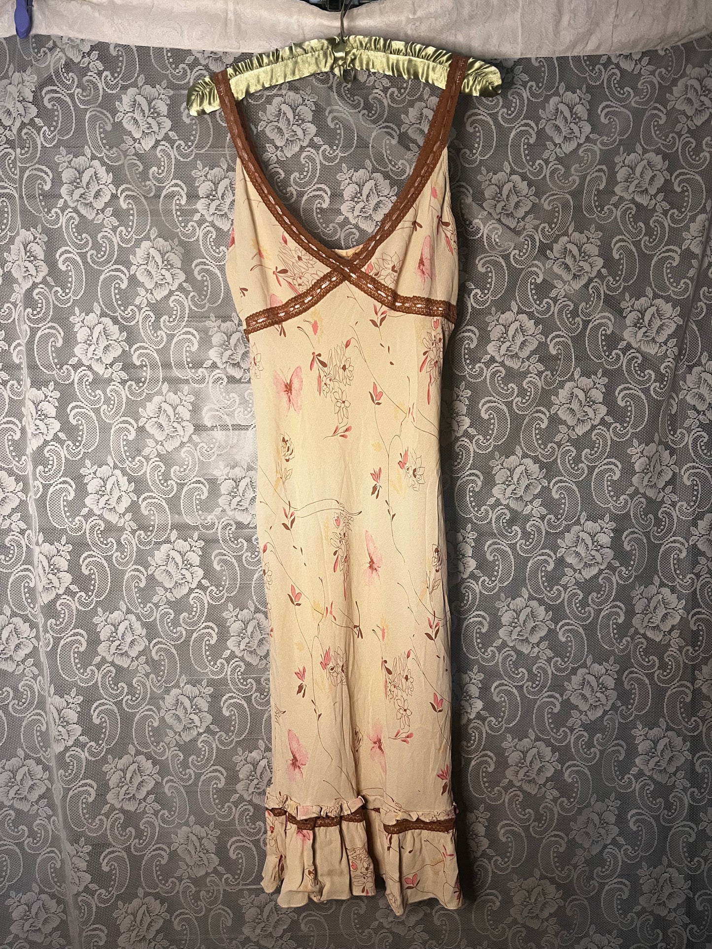 vintage 90s tan floral dress