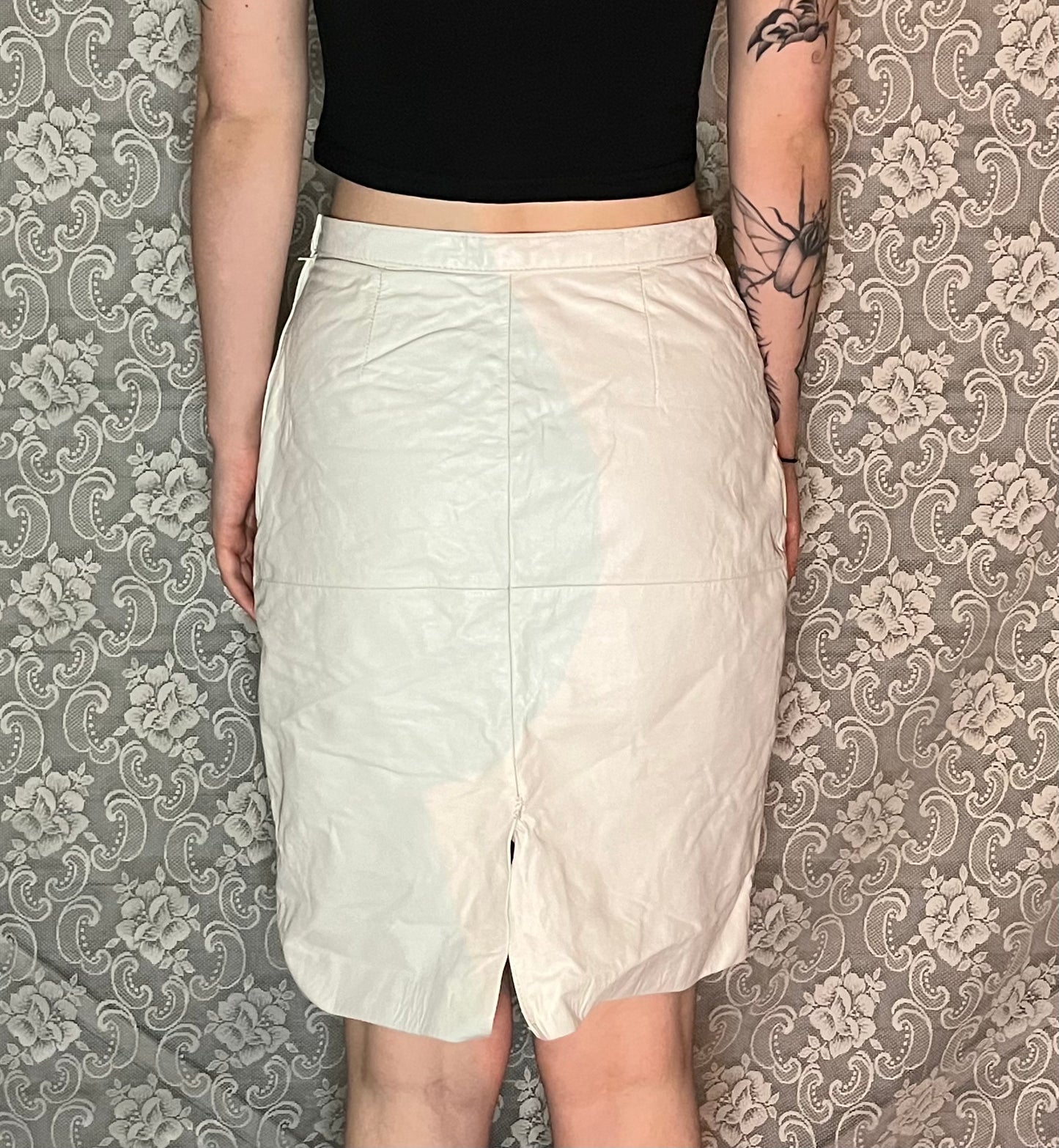 vintage 80s white leather pencil skirt