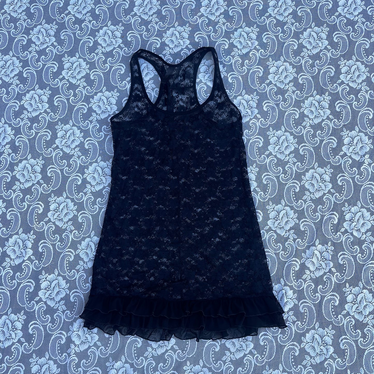 sheer black lace slip dress (S)