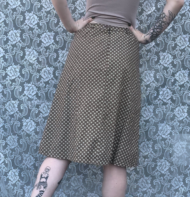 vintage brown n green geometric print skirt