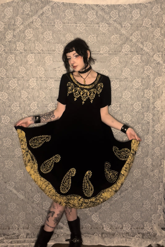 black and yellow paisley dress