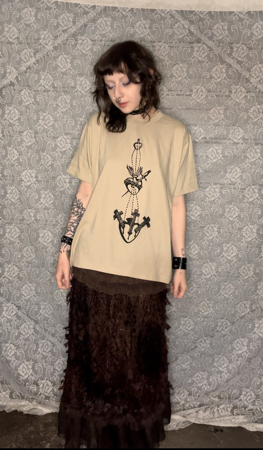 beige screenprinted tshirt