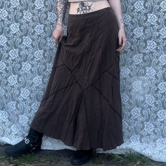 brown geometric seam skirt