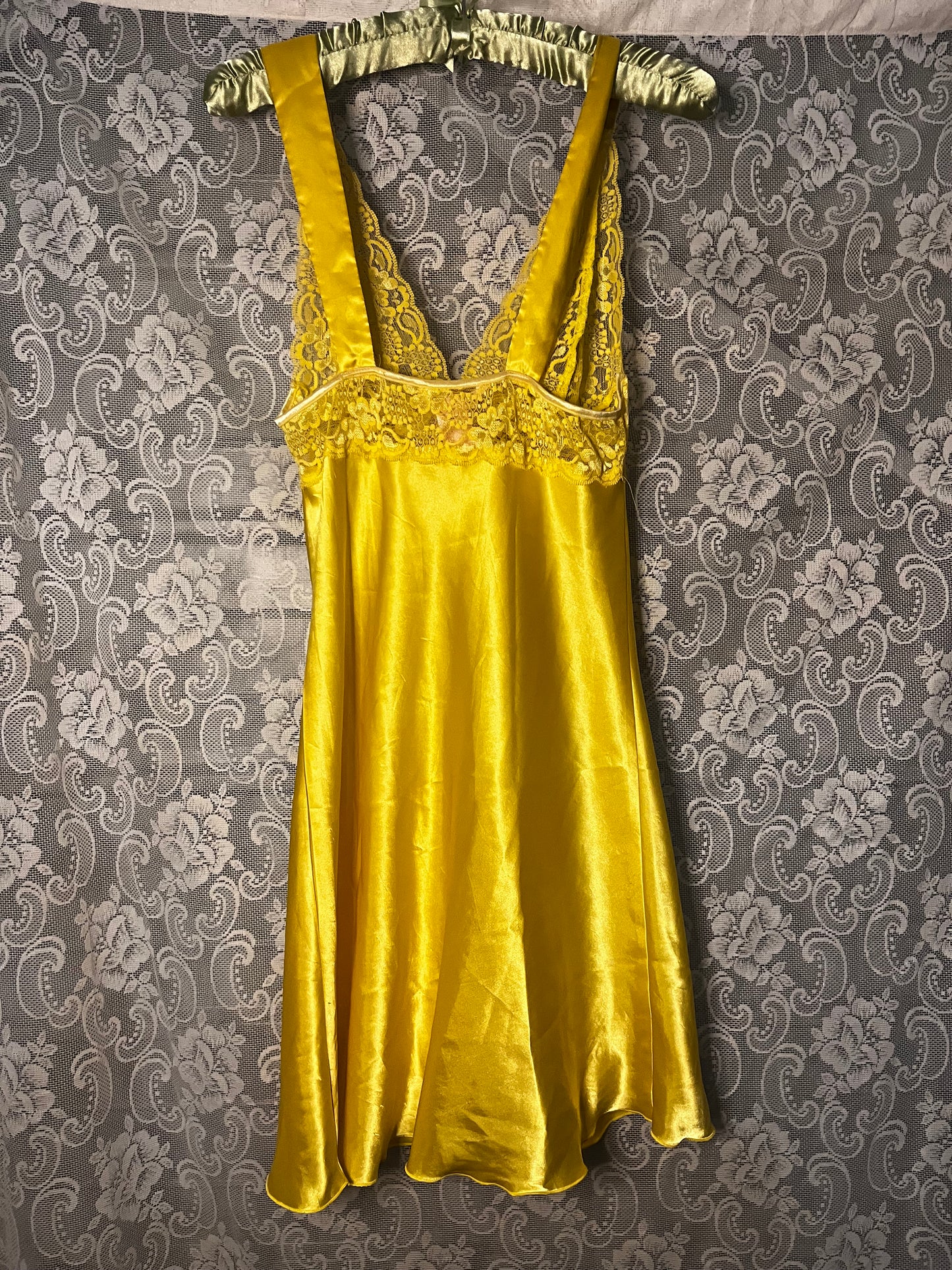 short yellow lace top slip dress