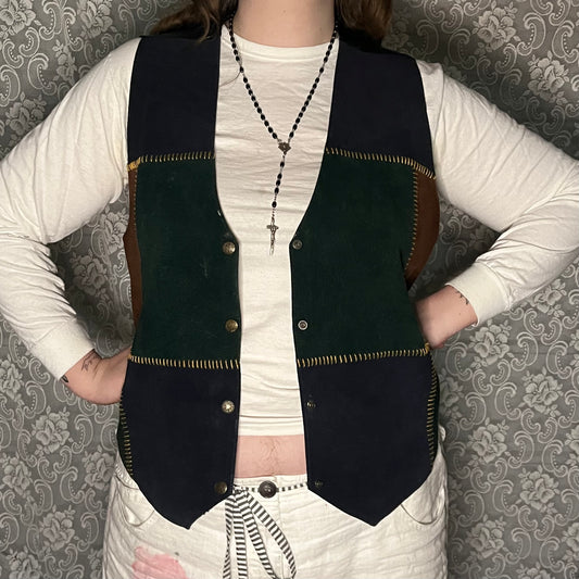 patchwork suede vest