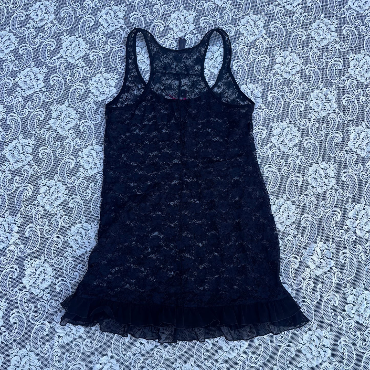 sheer black lace slip dress (L) (as-is)