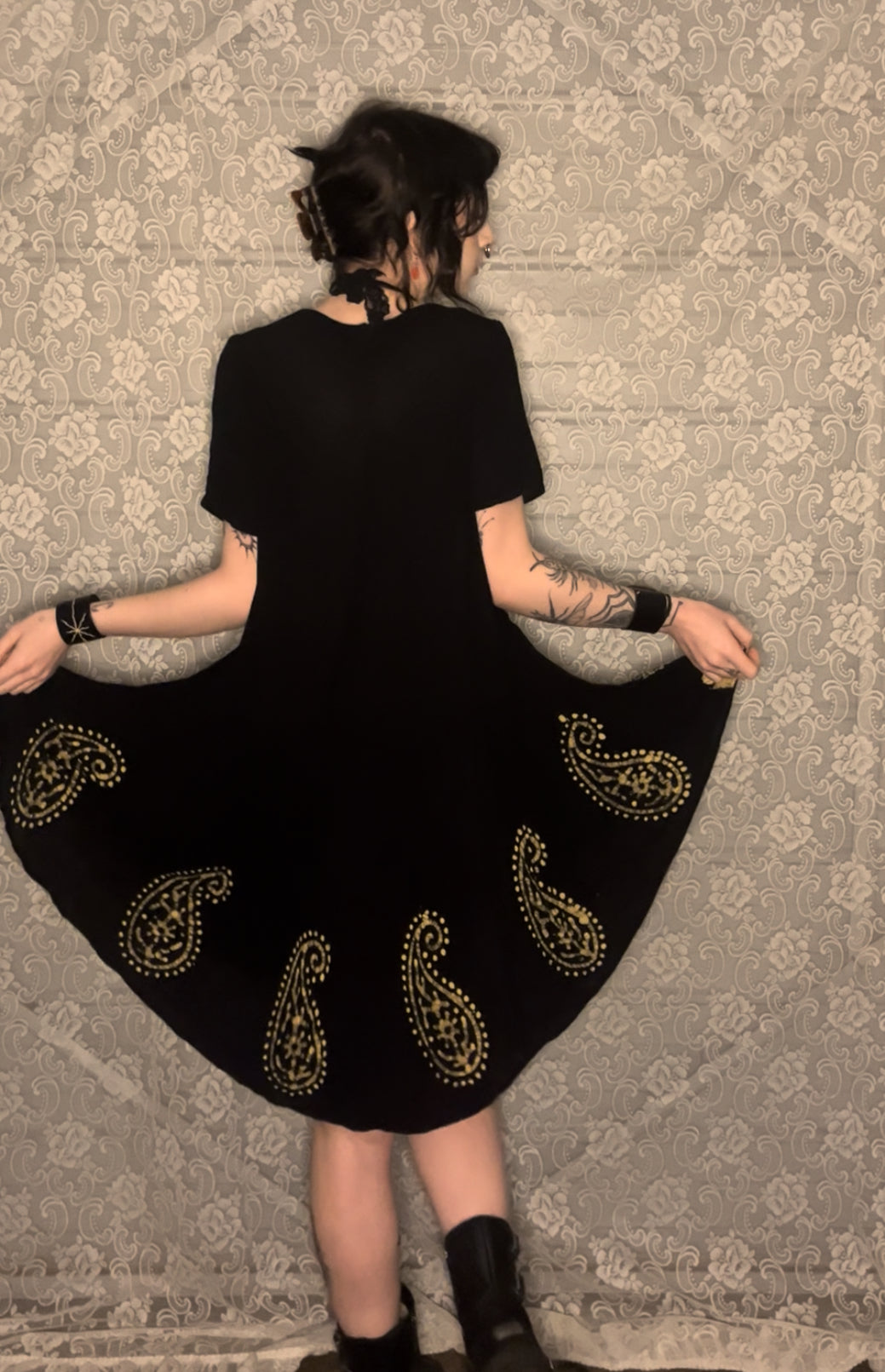 black and yellow paisley dress