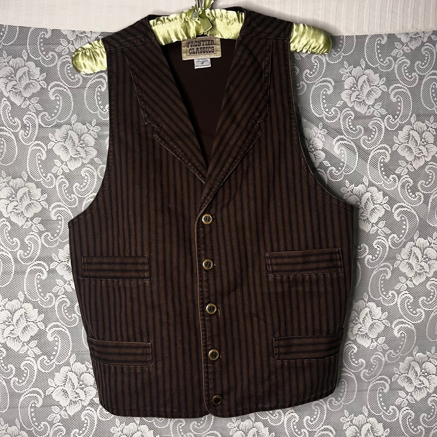 victorian style brown and black striped vest