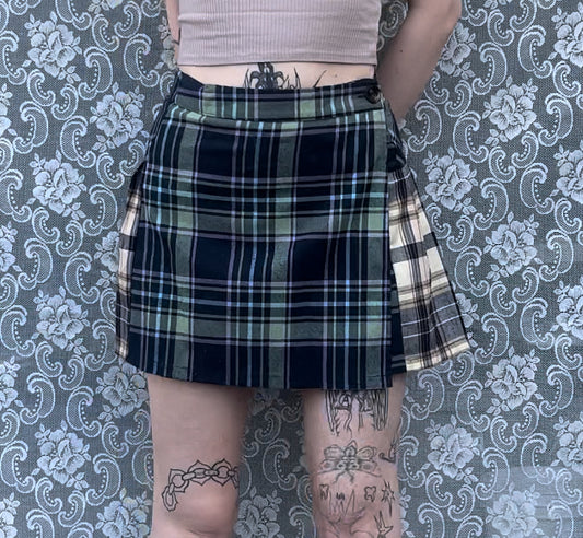 2 tone plaid mini wrap skirt