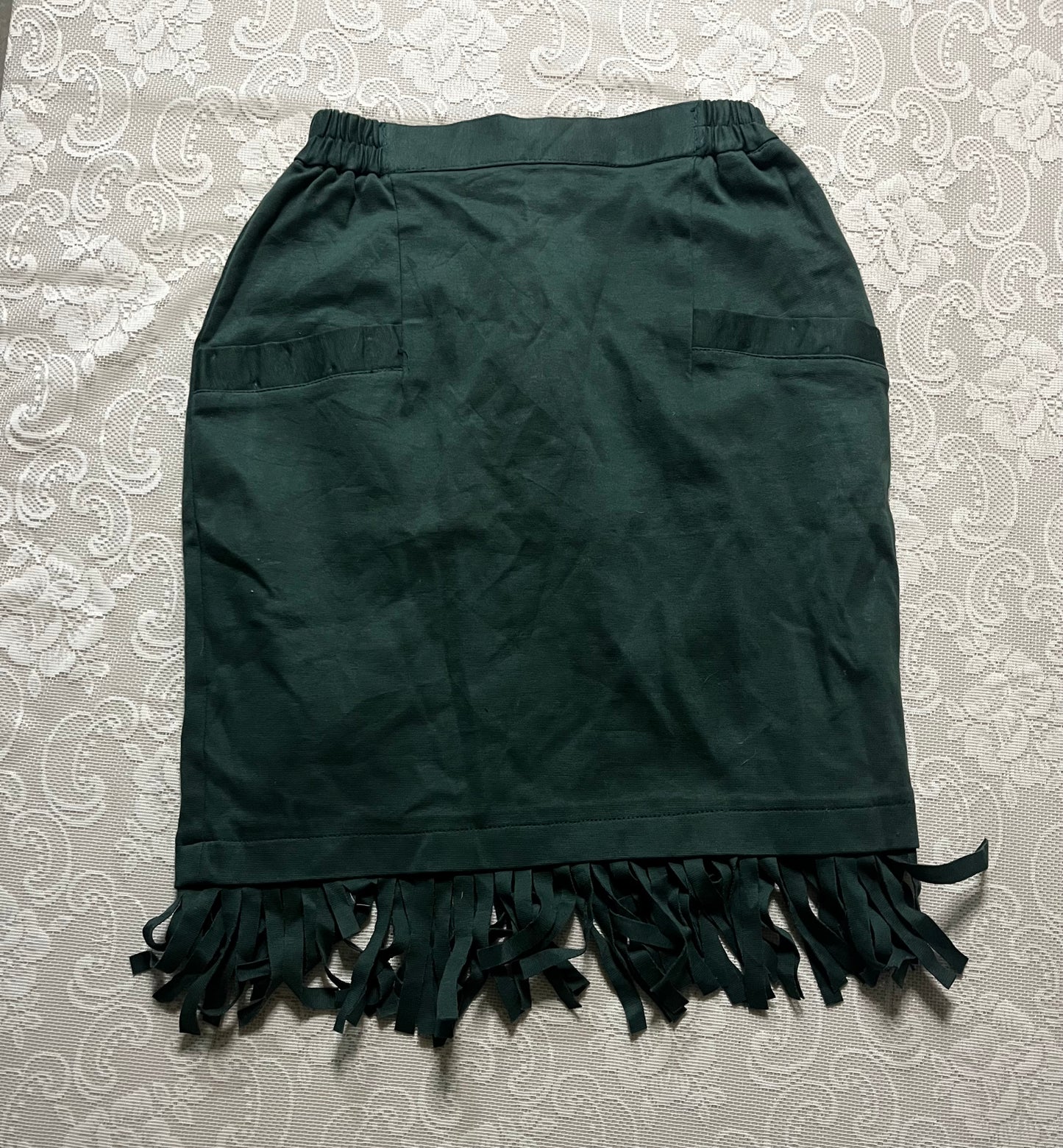 forest green fringe mini skirt