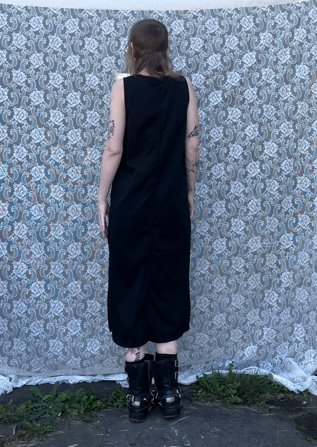 90s cotton black maxi dress