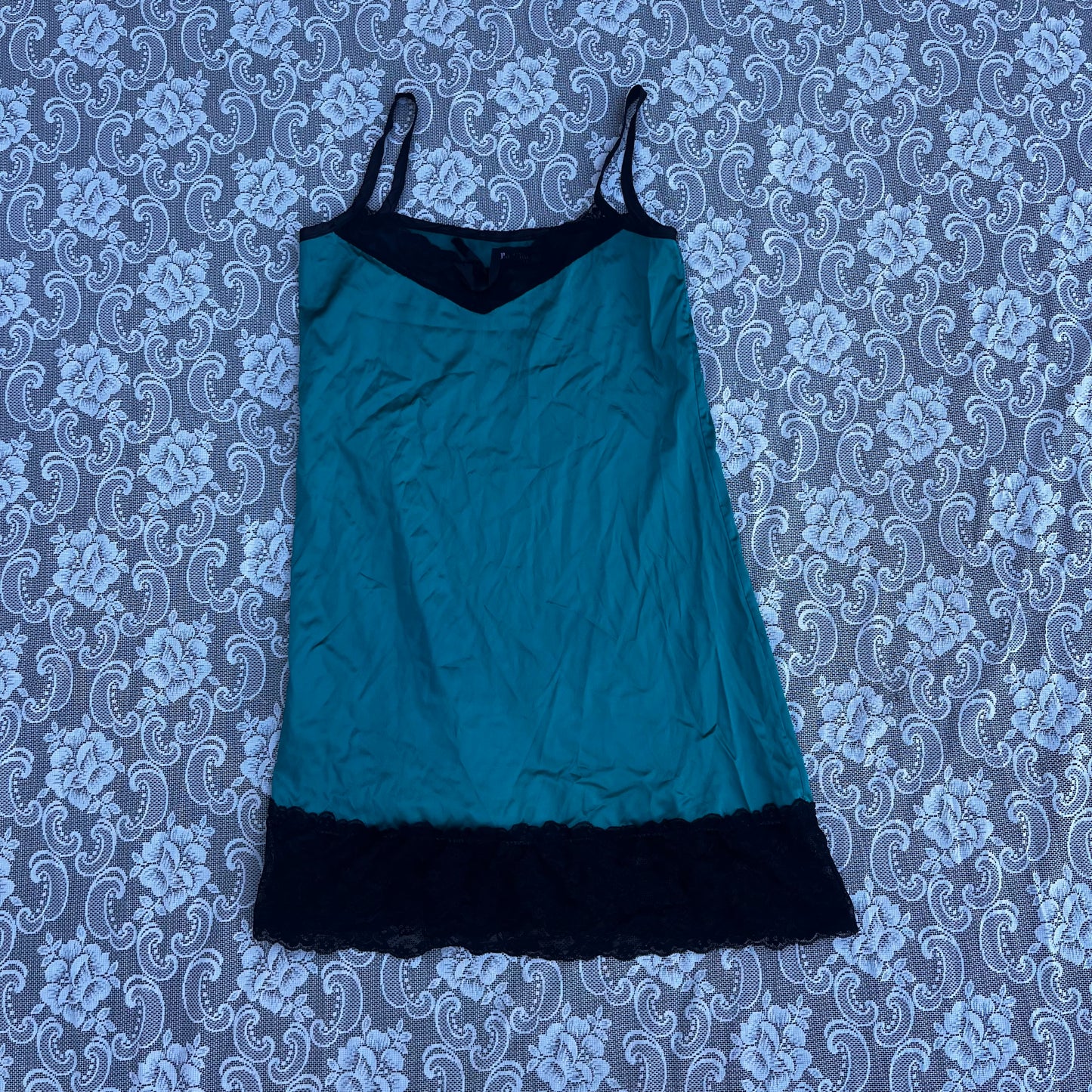 teal n black slip dress