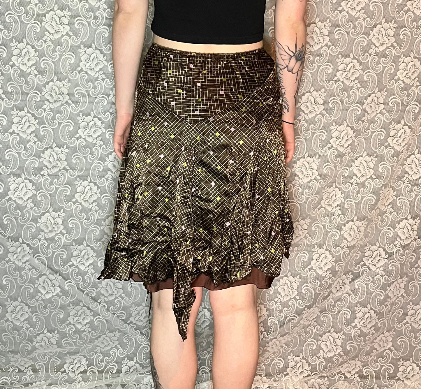 brown abstract geometric skirt