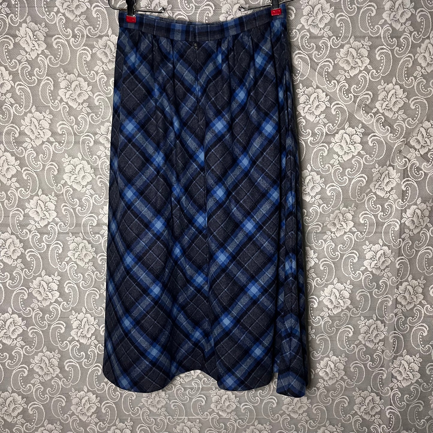 vintage blue wool plaid skirt