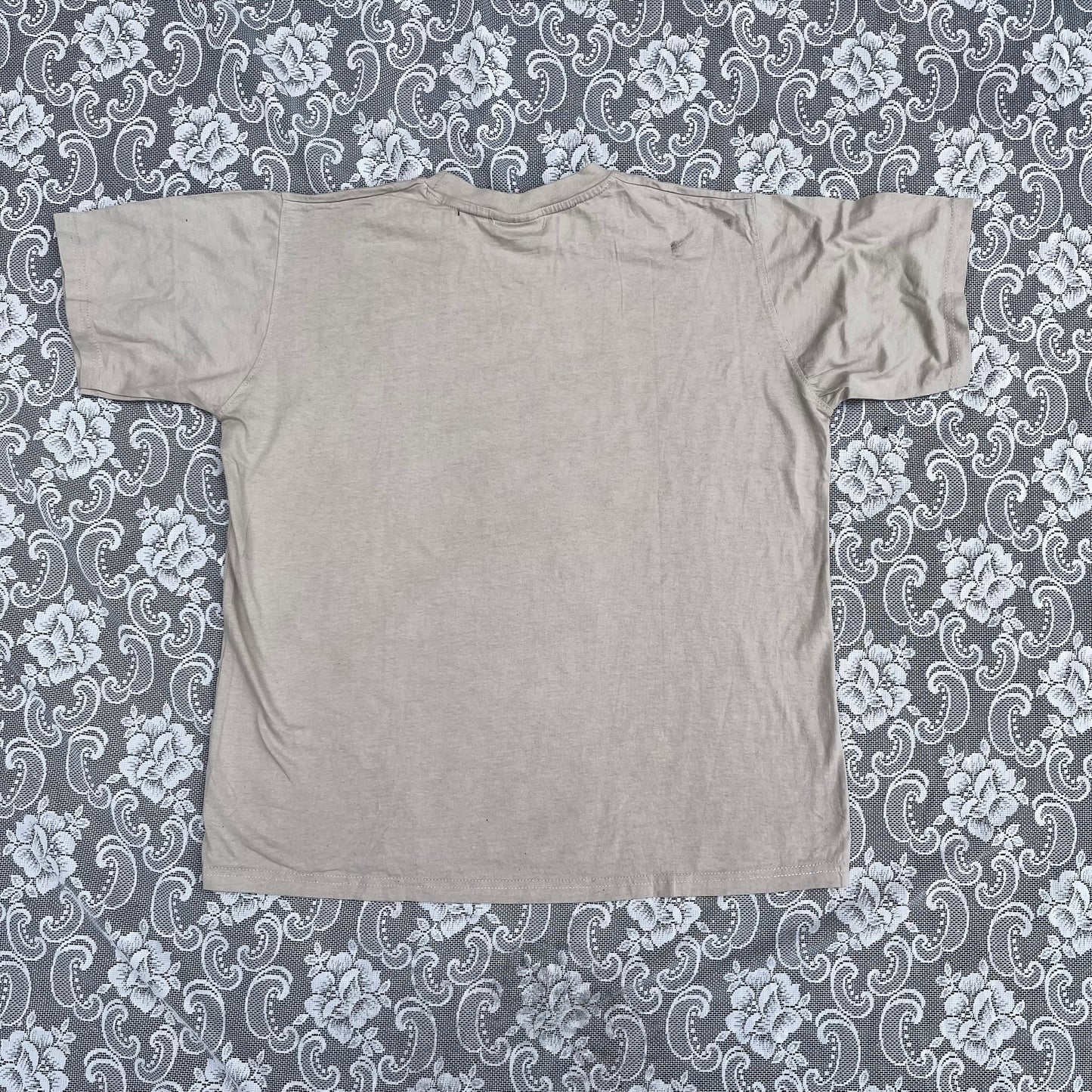 beige screenprinted tshirt