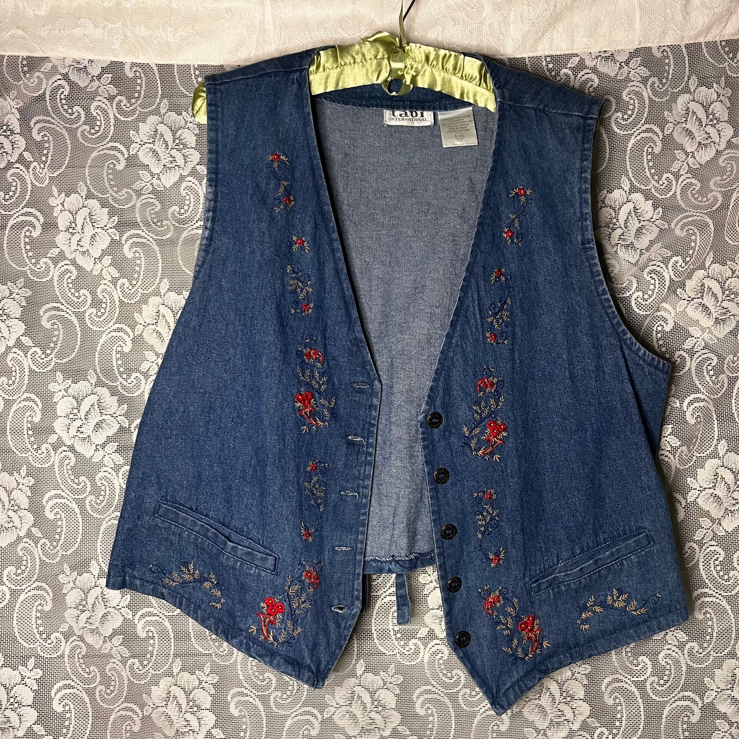 vintage 90s embroidered denim vest