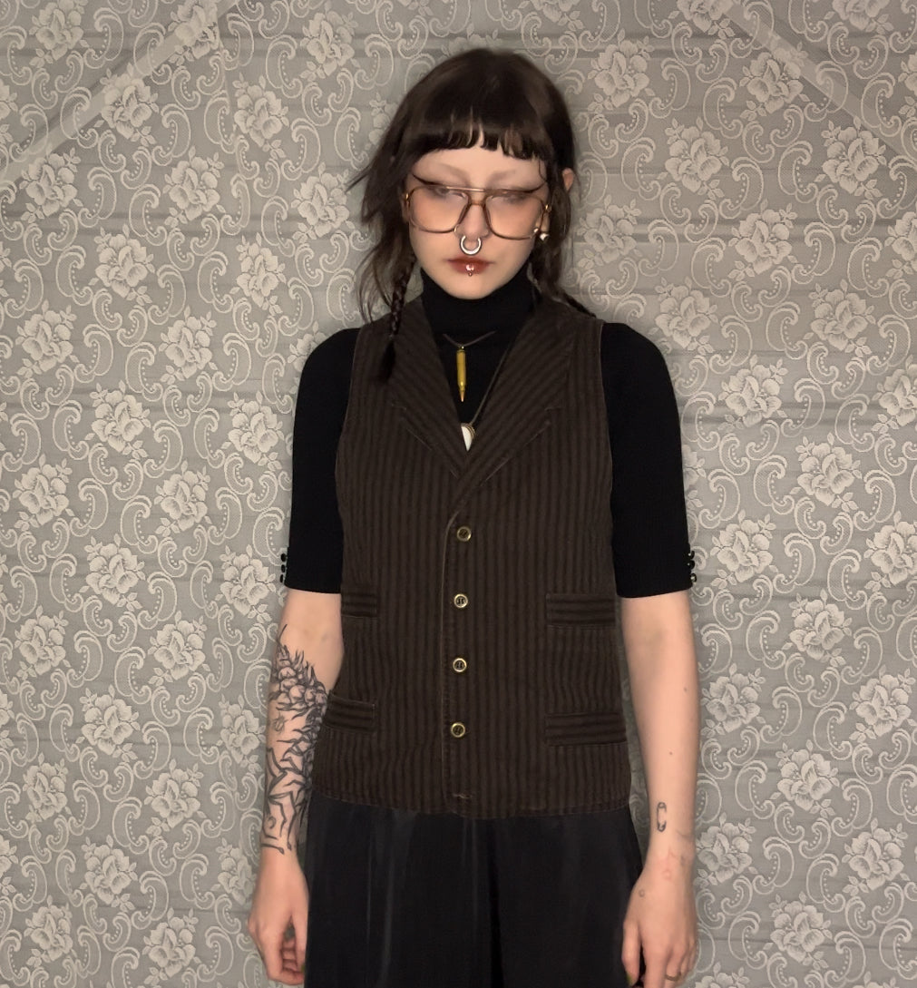 victorian style brown and black striped vest