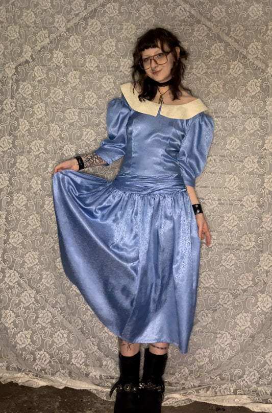 80s puff sleeve collared formal dress