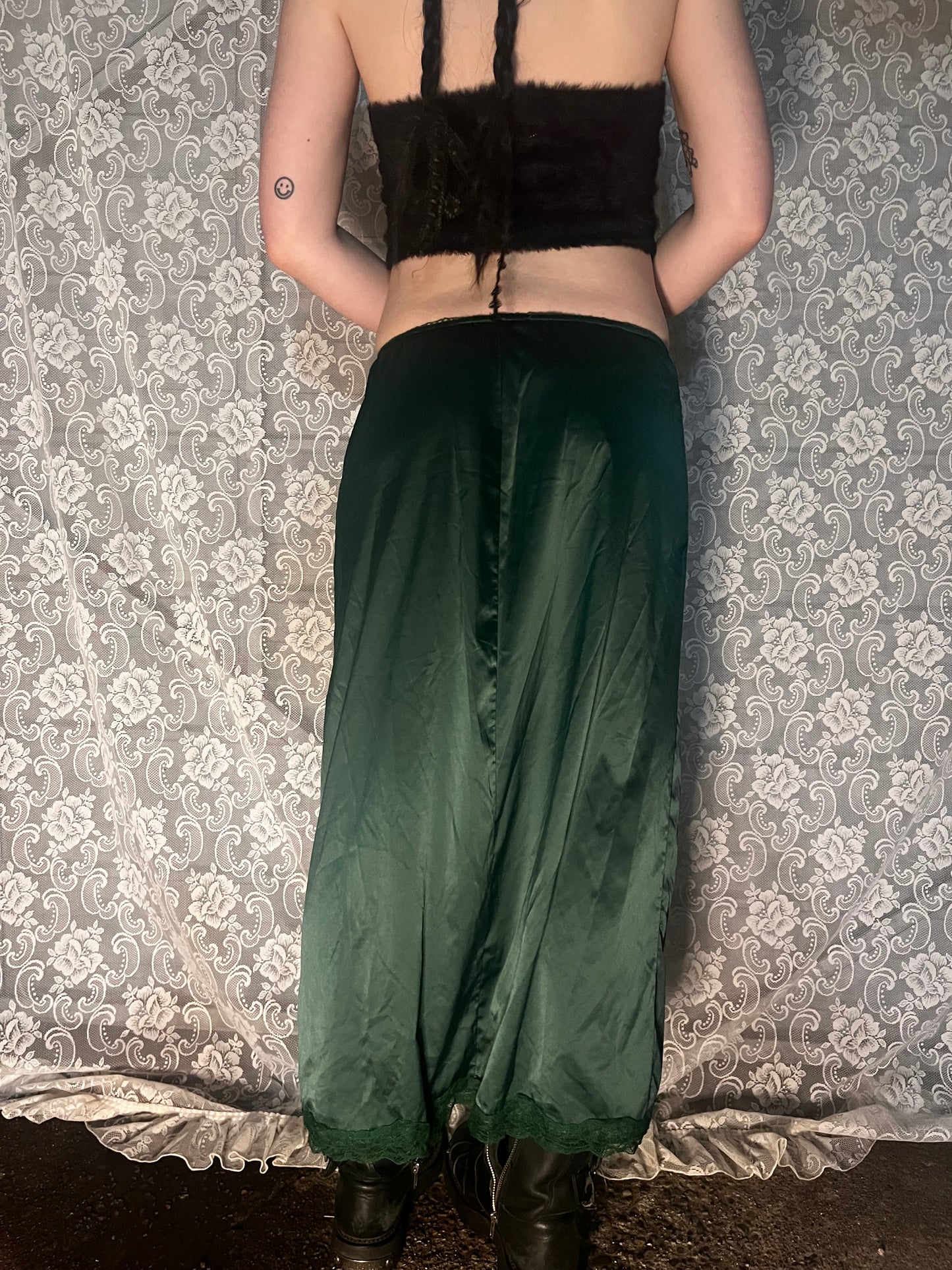 forest green silky slip skirt