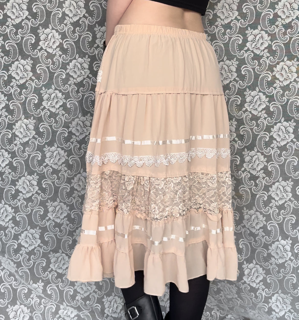 cream polyester lace skirt