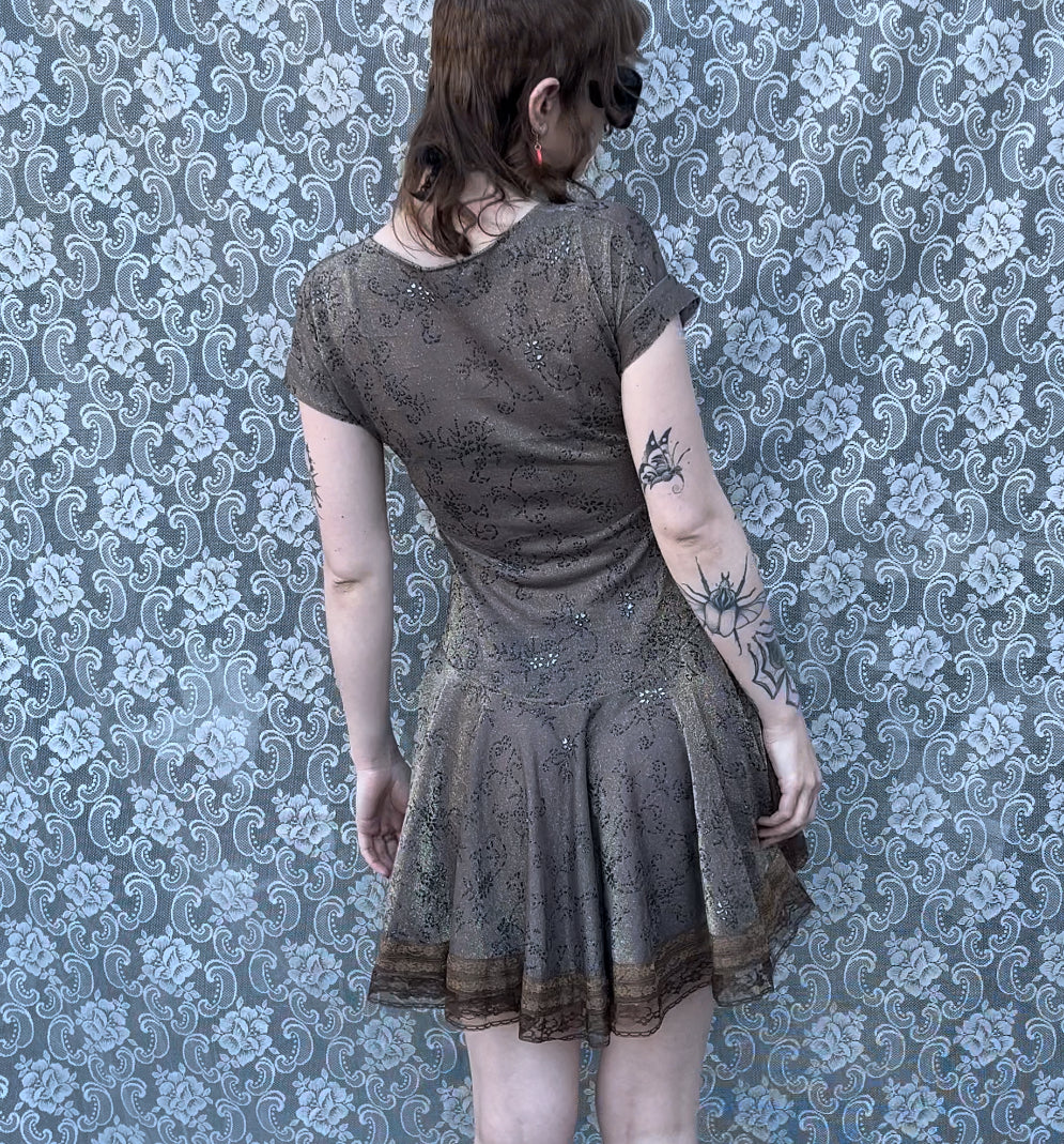 handmade brown lace + mesh dress