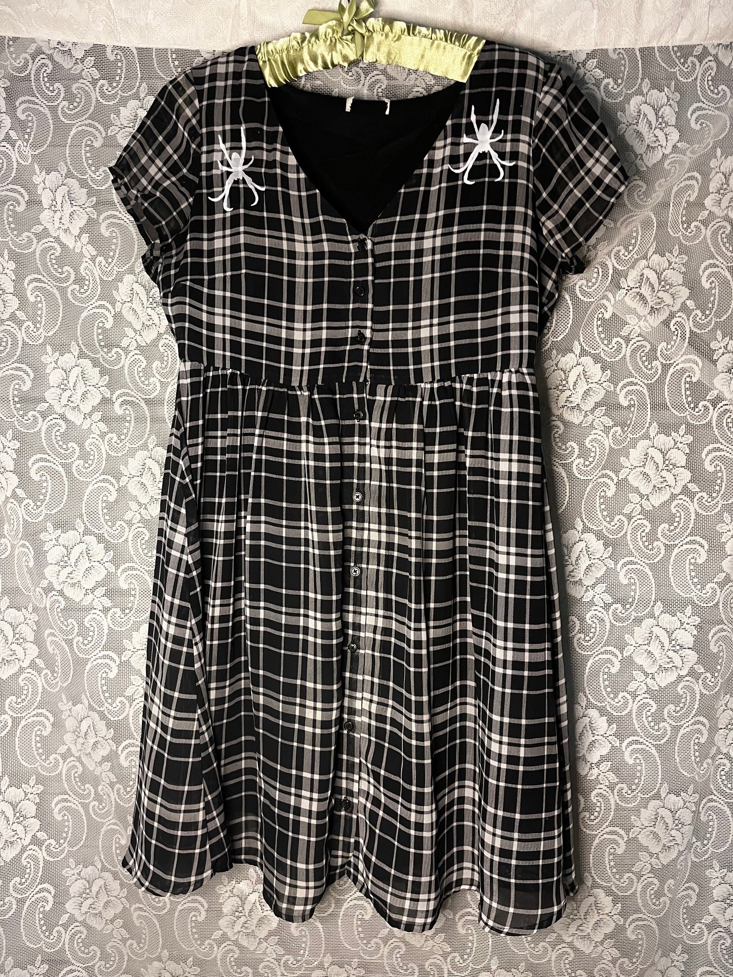 screenprinted spider plaid dress