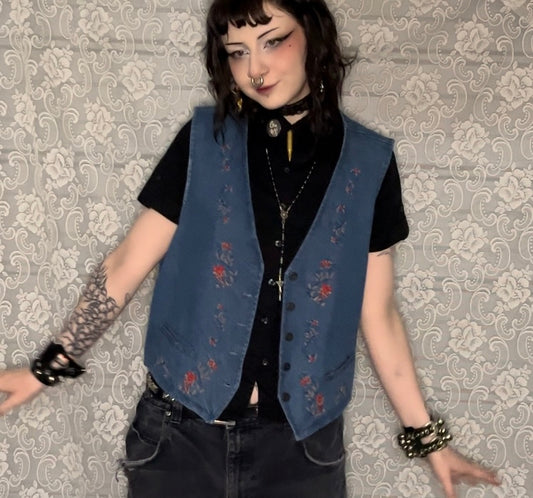 vintage 90s embroidered denim vest