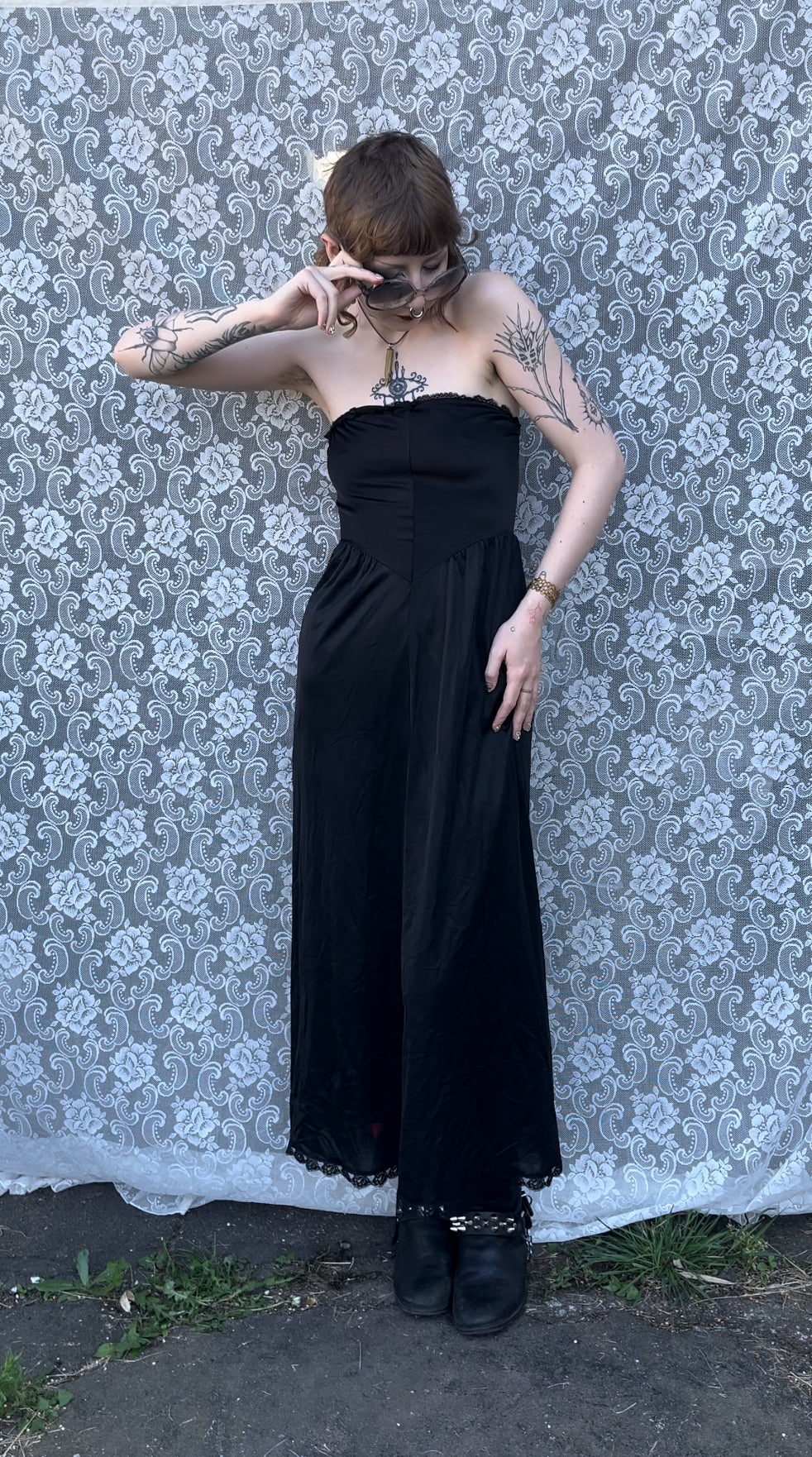 AS-IS long black strapless slip dress