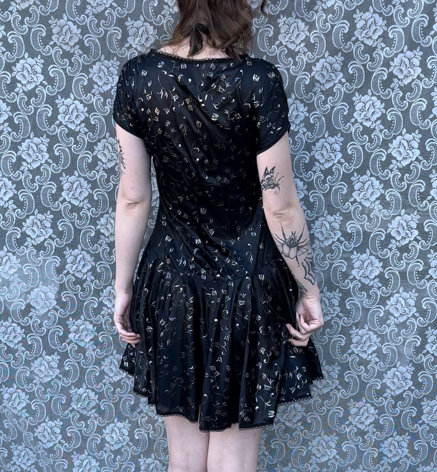 handmade 3d silver appliqué dress