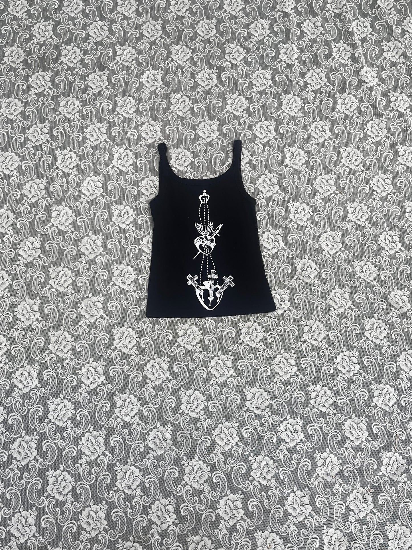 as-is screenprinted sacred heart ribbed tank top