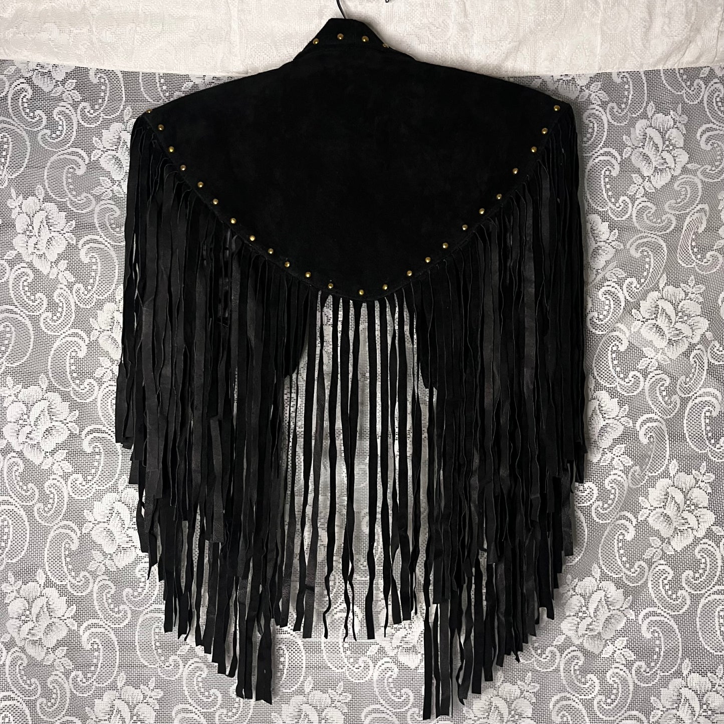 studded fringe suede shrug