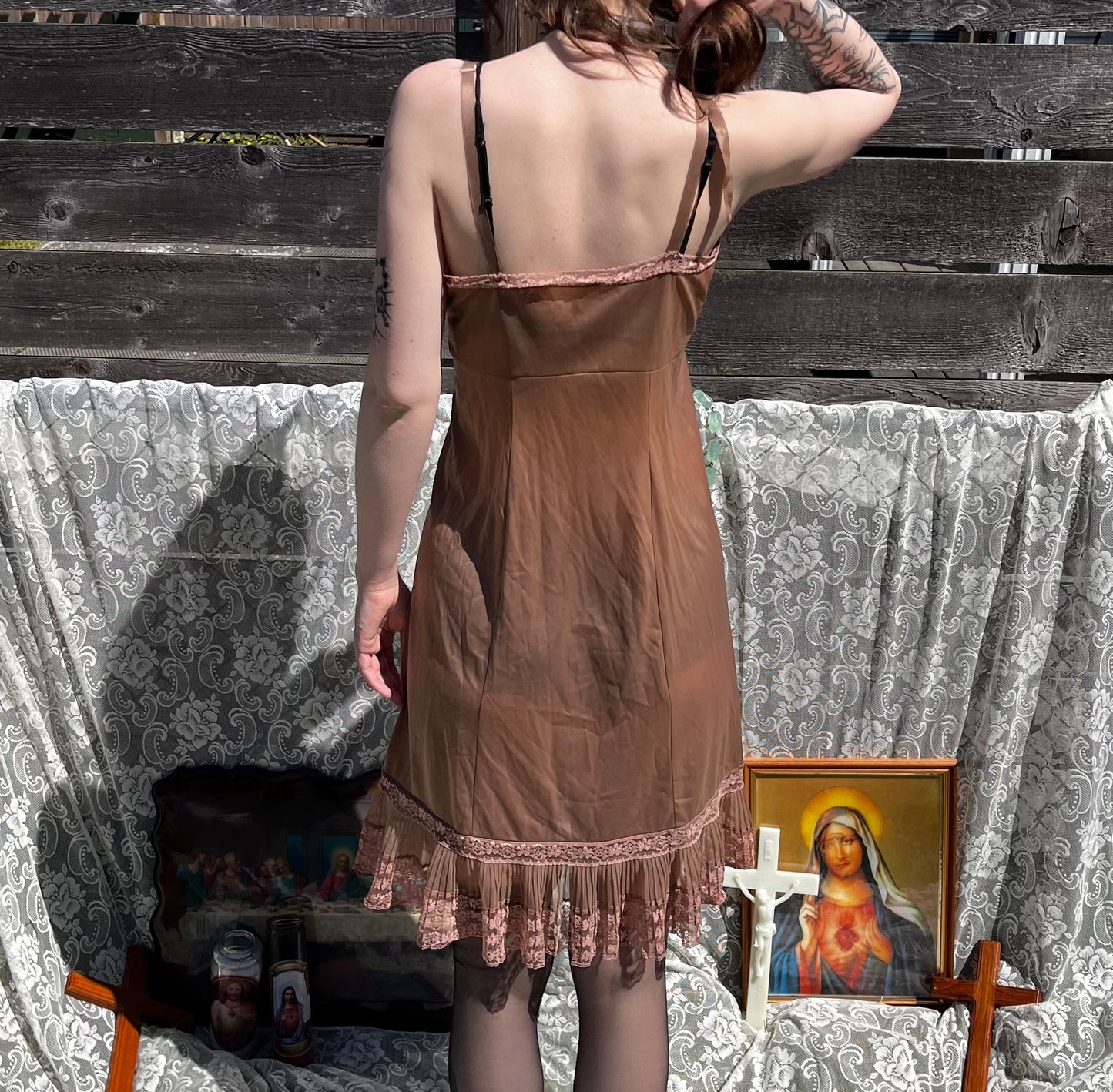 1950s hand dyed vintage micro pleat slip dress