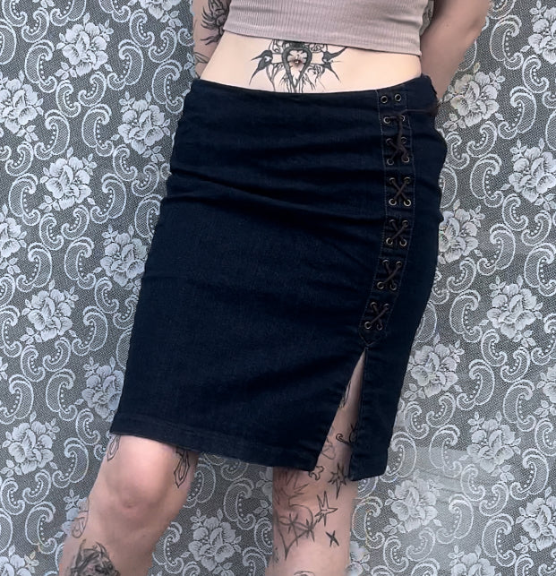 ralph lauren denim lace up pencil skirt