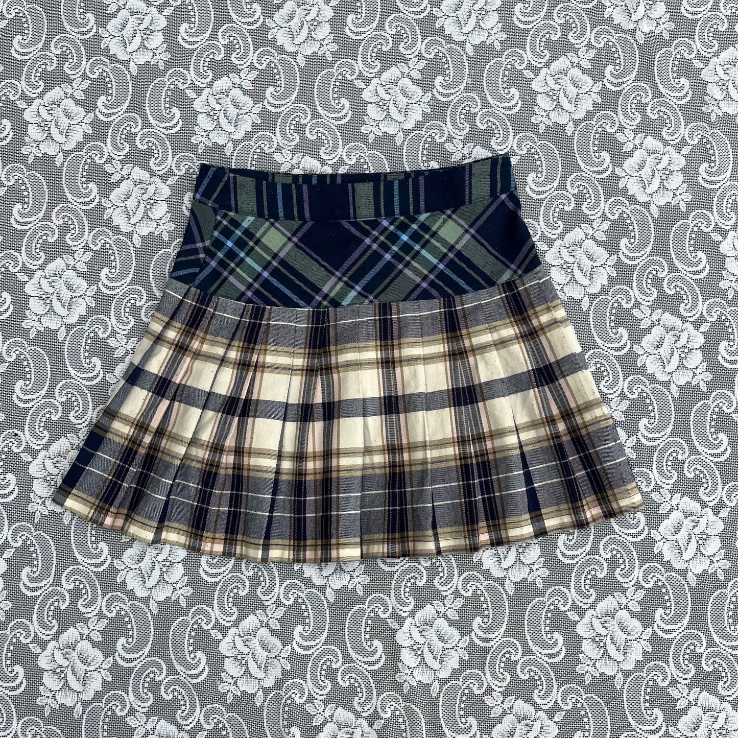 2 tone plaid mini wrap skirt