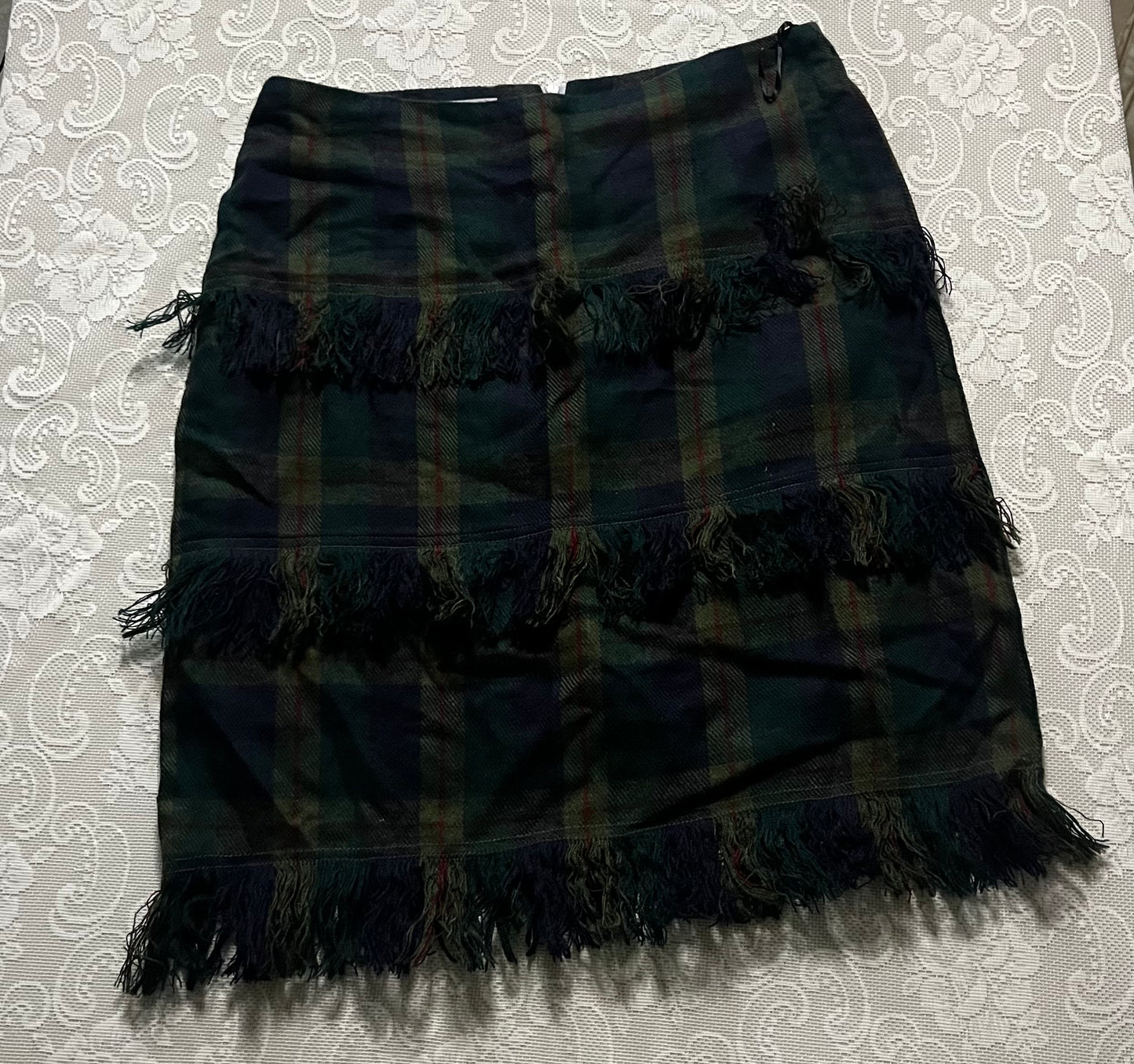 green plaid frayed layer skirt